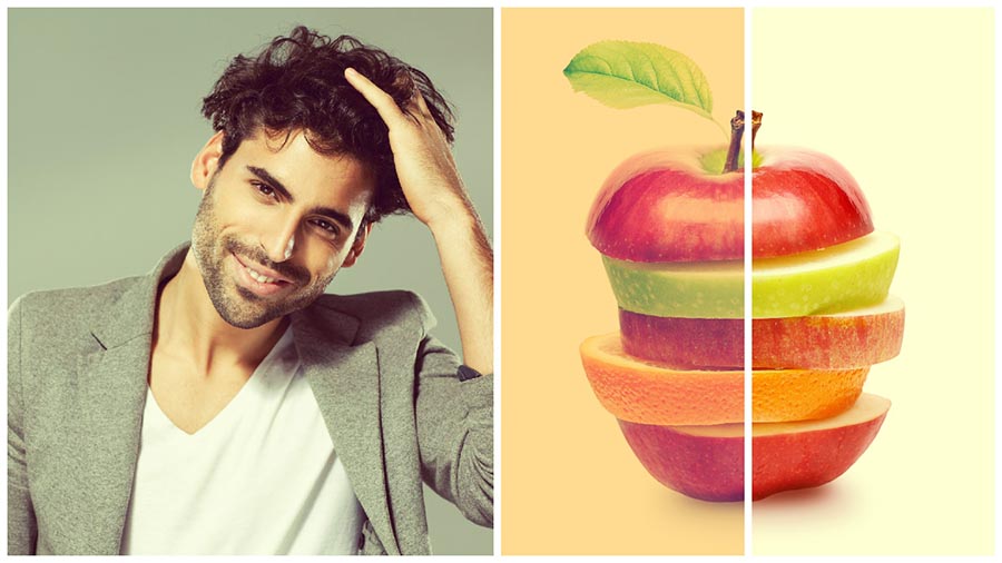 En una alimentación contra la caída del cabello, las frutas y verduras son esenciales.